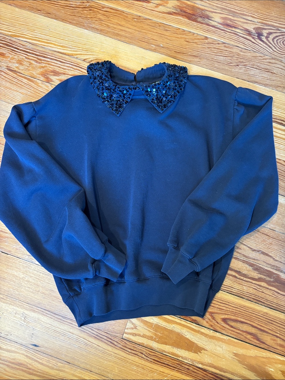 J Crew Embellished Peter Pan Collar Sweatshirt - Navy